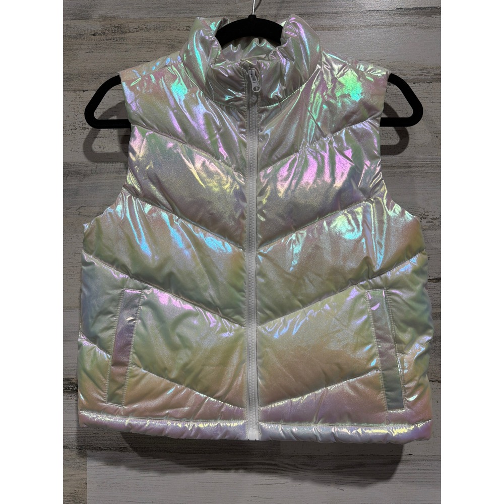 Xersion Puffer Vest Girls 14‎ Pink Iridescent Holographic Quilted EUC